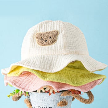 Корейска бебешка шапка с кофа Сладко мече Бебешко малко дете Панама рибарска шапка Лятна мека памучна марля Деца Момчета Момичета Слънчеви шапки 1-3 години