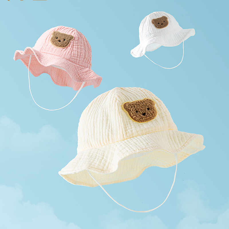 Korejski dječji šešir s kantom, slatki medvjed, dojenčad, mala panama, ribarska kapa, ljetna mekana pamučna gaza, dječja, dječačka, djevojčica, šeširi za sunčanje 1-3 godine