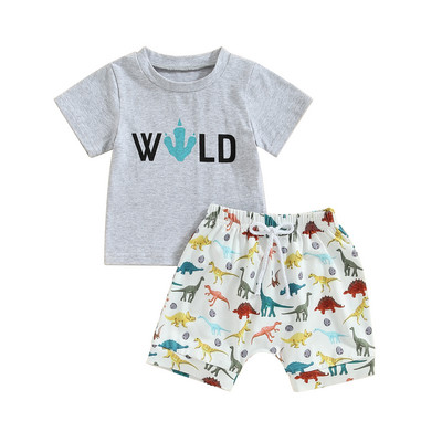 FOCUSNORM 0-3Y dojenčad, dječaci, ljetni kompleti odjeće, odjeća, majica kratkih rukava s printom slova i kratke hlače za bejzbol/morskog psa/dinosaura