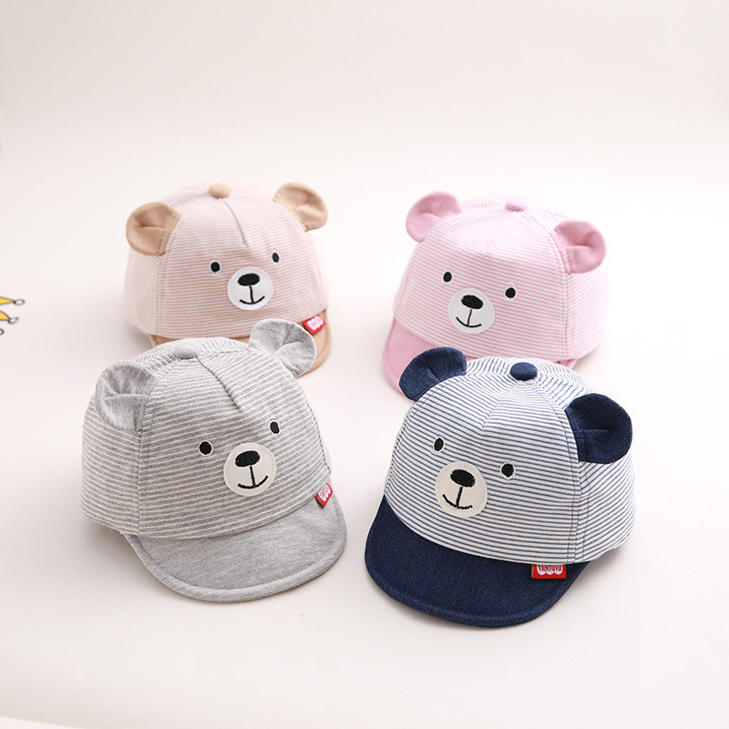 Aranyos rajzfilm medve baba sapka nyári tavaszi állítható baseball sapka csíkos pamut gyerek napsapka baba fiú lány kalapok fülekkel