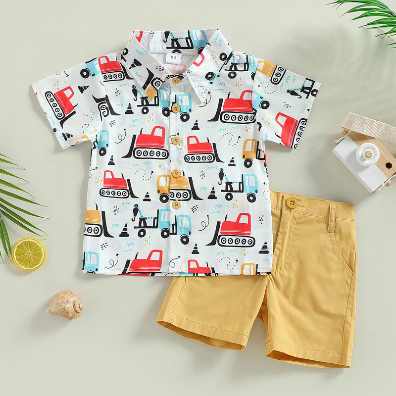 ma&baby 1-5Y Mala dojenčad Djeca Dječaci Kompleti odjeće Crtani dinosauri Car Print Košulje Kratke hlače Ljetna odjeća za dječake Odjeća