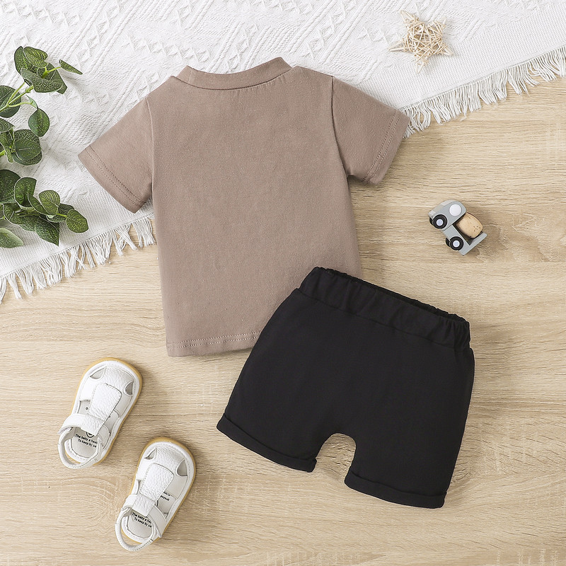 FOCUSNORM 0-3Y totyogó kisfiú ruhakészletek betűvel nyomtatott rövid ujjú póló elasztikus derekú rövidnadrág nyári ruhával