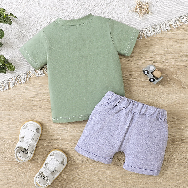 FOCUSNORM 0-3Y totyogó kisfiú ruhakészletek betűvel nyomtatott rövid ujjú póló elasztikus derekú rövidnadrág nyári ruhával