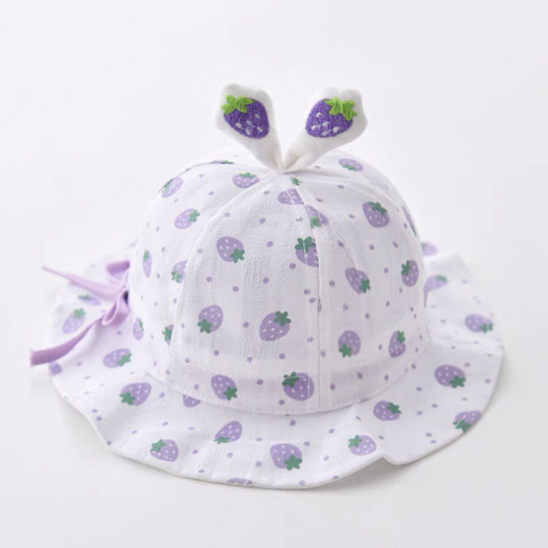 Csecsemősapka nyári napsapka lány légáteresztő, nagy karimájú kalap Halászsapka fényvédő napvédő sapka Rajzfilm eper