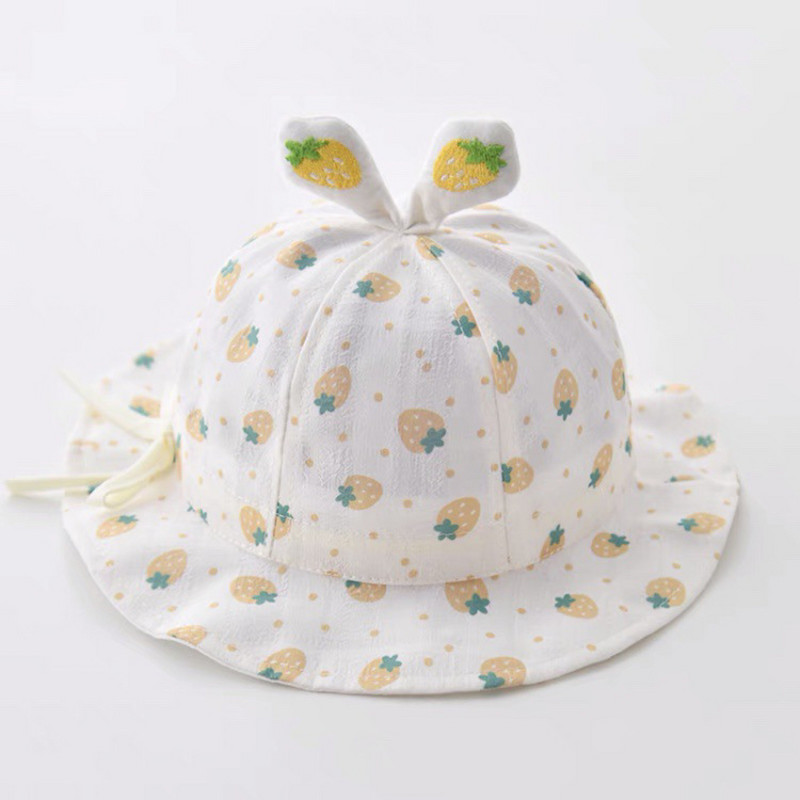 Csecsemősapka nyári napsapka lány légáteresztő, nagy karimájú kalap Halászsapka fényvédő napvédő sapka Rajzfilm eper