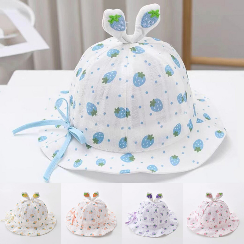 Csecsemősapka nyári napsapka lány légáteresztő, nagy karimájú kalap Halászsapka fényvédő napvédő sapka Rajzfilm eper