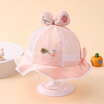 Nova ljetna ribička kapa za djevojčice Šešir za umivaonik s mašnom u obliku jagode Prozračna mrežasta kapa za sunčanje Pamučna kapa za novorođenčad