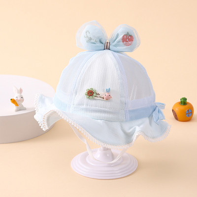 Nova ljetna ribička kapa za djevojčice Šešir za umivaonik s mašnom u obliku jagode Prozračna mrežasta kapa za sunčanje Pamučna kapa za novorođenčad