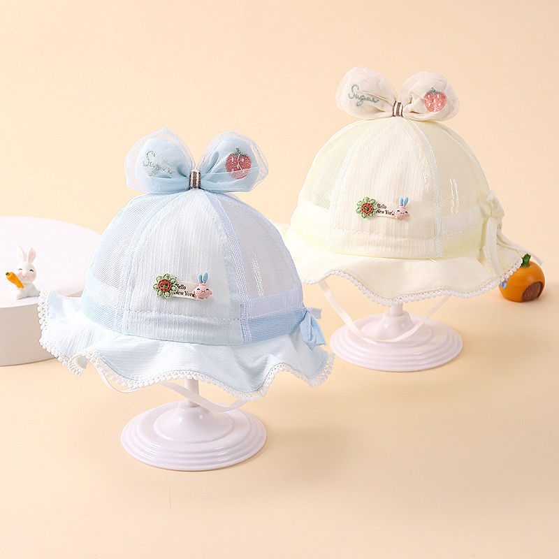 Nova ljetna ribička kapa za djevojčice Šešir za umivaonik s mašnom u obliku jagode Prozračna mrežasta kapa za sunčanje Pamučna kapa za novorođenčad
