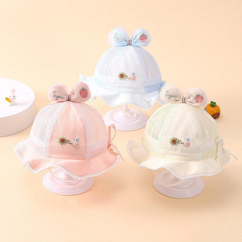 Nova ljetna ribička kapa za djevojčice Šešir za umivaonik s mašnom u obliku jagode Prozračna mrežasta kapa za sunčanje Pamučna kapa za novorođenčad