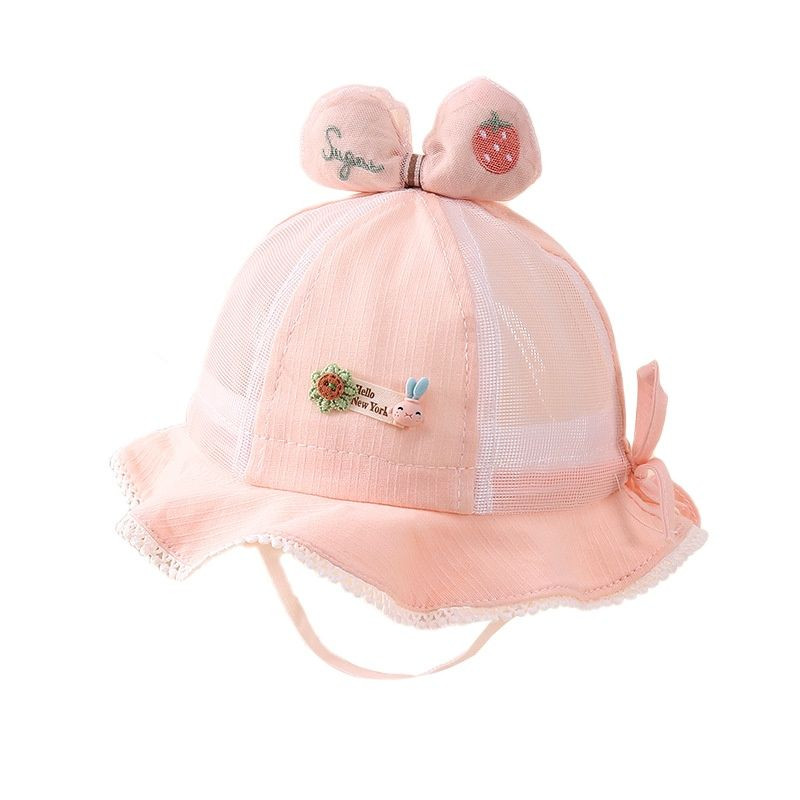 Nova ljetna ribička kapa za djevojčice Šešir za umivaonik s mašnom u obliku jagode Prozračna mrežasta kapa za sunčanje Pamučna kapa za novorođenčad