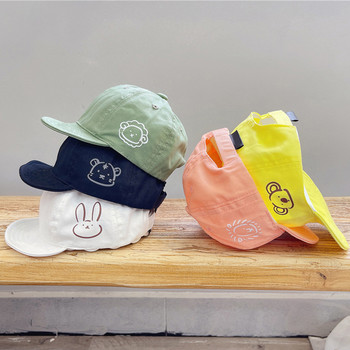 Бебешка бейзболна шапка със сладко животно, пролет, лято, външна ултравиолетова защита, новородени слънчеви шапки, едноцветна мека памучна детска плажна шапка