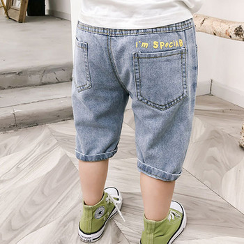 Дънкови къси панталони за момче, летни скъсани дънкови къси детски ежедневни светлосини едноцветни дънкови панталони Детски дънкови панталони за деца