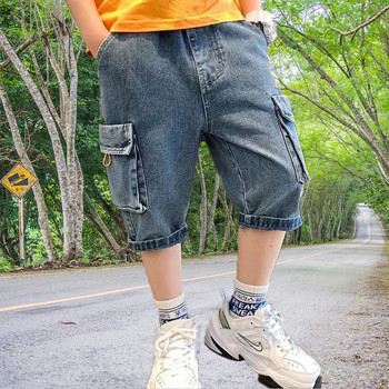 Τζιν για αγόρια Καλοκαίρι 2023 Νέο παιδικό παντελόνι καουμπόη 7/10 μήκους Παιδικά ρούχα Μόδα Casual Loose Letter Τσέπες με στάμπα Τζιν