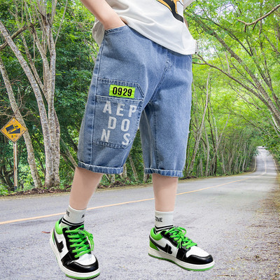 Traperice za dječake za ljeto 2023. Nove dječje kaubojske hlače 7/10, dječja odjeća, modna ležerna široka traperica s džepovima s printom slova