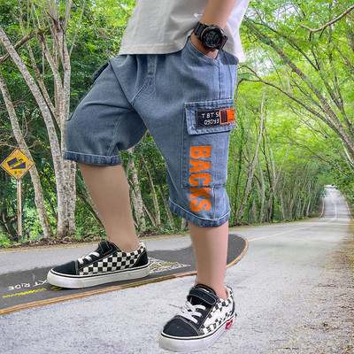 Traperice za dječake za ljeto 2023. Nove dječje kaubojske hlače 7/10, dječja odjeća, modna ležerna široka traperica s džepovima s printom slova