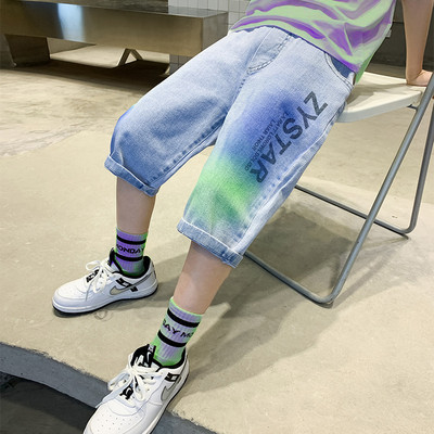 Traperice za dječake za ljeto 2023. Nove dječje kaubojske hlače 7/10, dječja odjeća, modna ležerna široka traperica s džepovima s printom slova