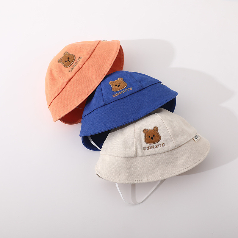 0-12 M Vasaras kokvilnas cepures zīdaiņiem Jauka karikatūra lāča apdruka Jaundzimušā zvejnieka cepure āra vienkrāsaina zēna meitene mazuļa saules cepure