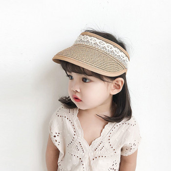 Лятна шапка за момиченце 1-5 години Сладка дантелена мека сгъваема регулируема сламена шапка с широка периферия Външна плажна шапка с кофа Бейзболни шапки