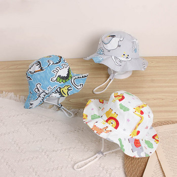 Бебешка панама с анимационен динозавър Лятна пролет Бебешка шапка за момче Мека памучна детска шапка за малки момичета Плажна шапка с кофа