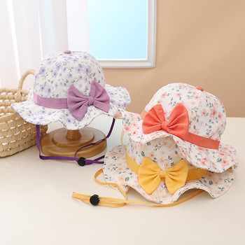 Bowknot Floral Printed Girl Baby Bucket Hat Summer Outdoor Children Sweet Princess Fisherman Cap Детски волани Слънцезащитни шапки
