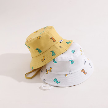 Бебешка шапка със сладък динозавър, лятна, пролетна, памучна, прохождаща, момчета, момичета, шапка с кофа, лятна, есенна, детска, рибарска плажна слънчева шапка 1-2 години
