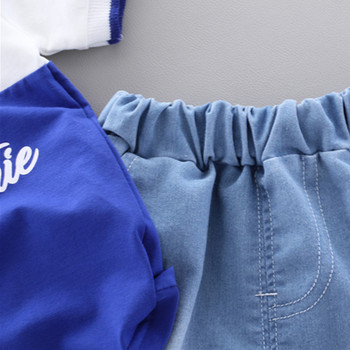 2020 бебешки дрехи с ревери за момчета, детски пачуърк горнища с букви + къси панталонки, комплекти дрехи от 2 бр. Летни дрехи с къс ръкав за деца
