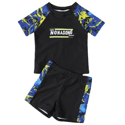 TiaoBug Παιδικό μαγιό για αγόρια Teenage Boys Σετ μαγιό δύο τεμαχίων Rash Guard Σετ μαγιό με κοντό μανίκι ζωντανή στάμπα για παραλία στην πισίνα