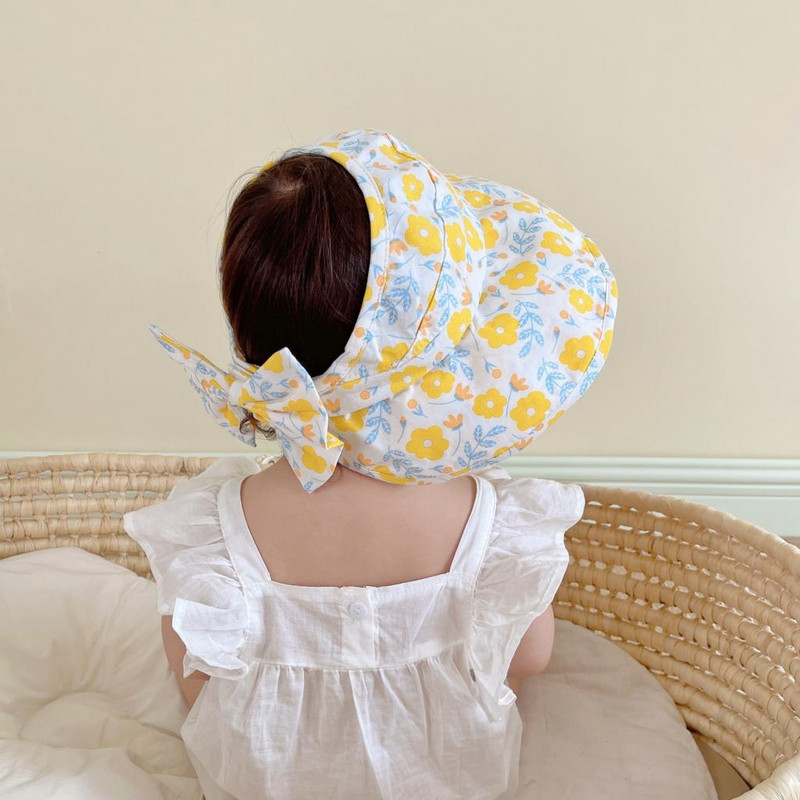 Ljetni ispis Prazni gornji šeširi za bebe Bowknot Sklopivi šešir s velikim obodom za djevojčice Šešir za sunce Dječje putovanje na otvorenom Zaštita za plažu Kapa sa šiltom