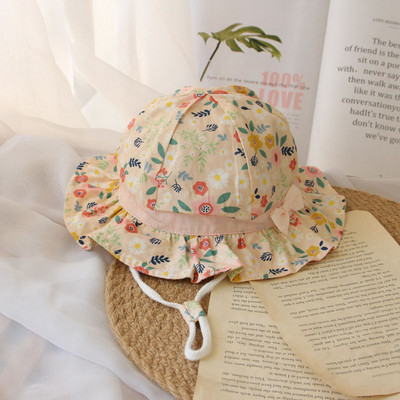 Armas lilleline beebi Panama müts kaarega kevadsuvi beebitüdruku ämbrimüts Pehme puuvillane pingutusnöör lastele ranna lastele päikesemüts 1-4a