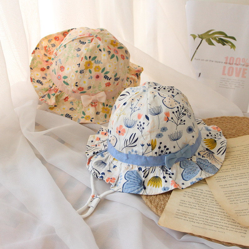 Armas lilleline beebi Panama müts kaarega kevadsuvi beebitüdruku ämbrimüts Pehme puuvillane pingutusnöör lastele ranna lastele päikesemüts 1-4a