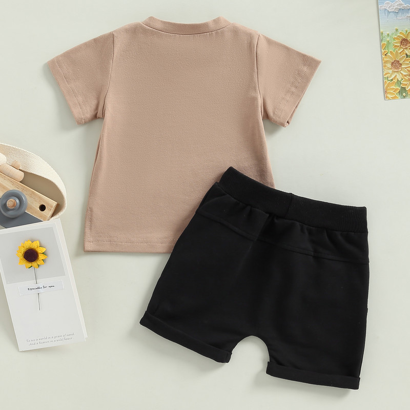 FOCUSNORM 3 culori Seturi de haine pentru bebelusi baieti 2 buc Maneca scurta cu decolteu in V Tricou solid cu pantaloni scurti cu talie elastica Tinuta de vara