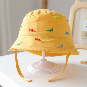 Лятна динозавърска бродерия Бебешка шапка с кофа Мека памучна карикатура Бебе момиче Момче Детска панамска шапка Външна ветроустойчива детска шапка за слънце