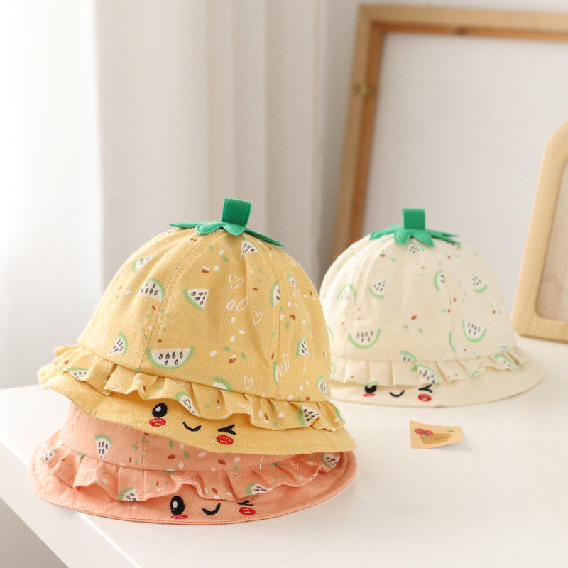 Minkšta medvilnė naujagimio kepurė Pavasaris vasara Animacinis arbūzas Kūdikių kibiro kepuraitė mergaitėms berniukams Lauko paplūdimio kūdikių kepurė nuo saulės