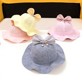 Slatki cvjetni dječji šešir s kantom s rešetkastim mašnama, šuplja prozračna ljetna proljetna kapa za djevojčice Pamučna princeza dječja kapa za sunčanje za plažu