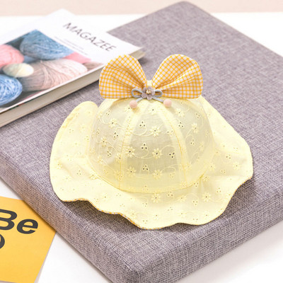 Slatki cvjetni dječji šešir s kantom s rešetkastim mašnama, šuplja prozračna ljetna proljetna kapa za djevojčice Pamučna princeza dječja kapa za sunčanje za plažu