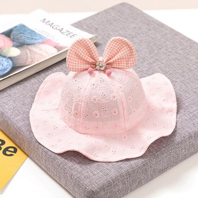 Slatki cvjetni dječji šešir s kantom s rešetkastim mašnama, šuplja prozračna ljetna proljetna kapa za djevojčice Pamučna princeza dječja kapa za sunčanje za plažu
