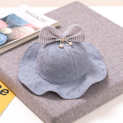 Slatki cvjetni dječji šešir s kantom s rešetkastim mašnama, šuplja prozračna ljetna proljetna kapa za djevojčice Pamučna princeza dječja kapa za sunčanje za plažu