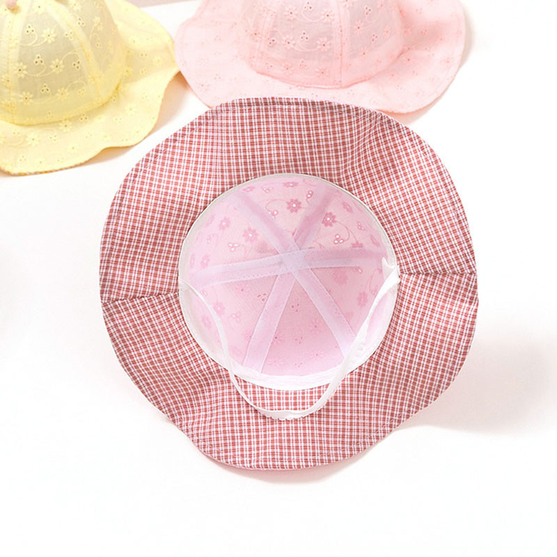 Slatki cvjetni dječji šešir s kantom s rešetkastim mašnama, šuplja prozračna ljetna proljetna kapa za djevojčice Pamučna princeza dječja kapa za sunčanje za plažu