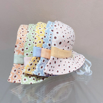 Сладка бебешка шапка с панделка, лятна, пролетна, флорална щампа, бебешка панама за момиче, плажна шапка на открито за деца 1-3 години