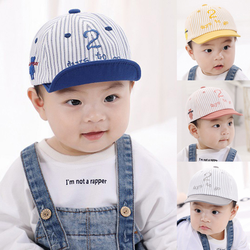 Χαριτωμένο ριγέ καπέλο για αγοράκι Καλοκαίρι ανοιξιάτικο βρέφος Κέντημα καπέλο μπέιζμπολ μωρού Ρυθμιζόμενο νήπιο καπέλο ηλίου παραλίας μωρού 3-13 μηνών