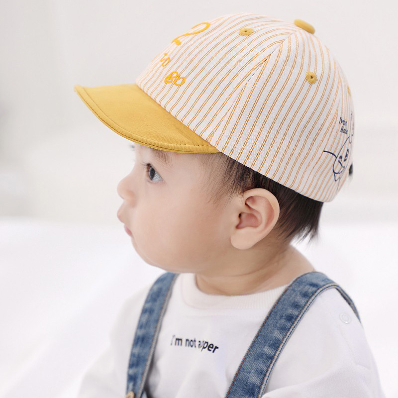 Χαριτωμένο ριγέ καπέλο για αγοράκι Καλοκαίρι ανοιξιάτικο βρέφος Κέντημα καπέλο μπέιζμπολ μωρού Ρυθμιζόμενο νήπιο καπέλο ηλίου παραλίας μωρού 3-13 μηνών