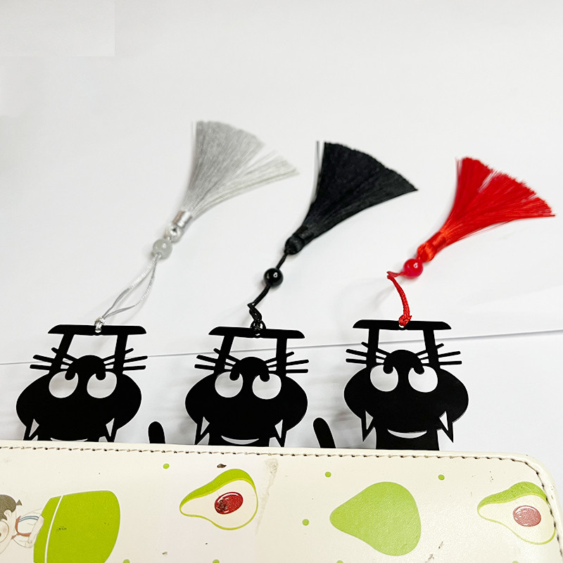 1vnt Kawaii Black Cat žymės knygoms 3D metalinis stereofoninis gyvūnų knygos ženklas mokinių mokytojų dovanoms Kūrybinės raštinės reikmenys