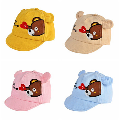Summer Baby Baseball Cap Cute Cartoon Bear Embroiderey Baby Boy Girl Cap with Ears Soft Cotton Baby Cap for Newborn Infant 0-18M