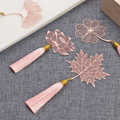 14 models Metal Bookmark Chinese Style Vintage Creative Leaf Vein Hollow Maple Leaf Fringed Apricot Leaf Bookmark Gifts