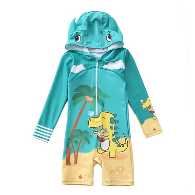 1-7Y fiúk egyrészes fürdőruha tipegőknek cipzáras fürdőruha fürdőruha kapucnis rajzfilm baba fiú gyerek fürdőruha