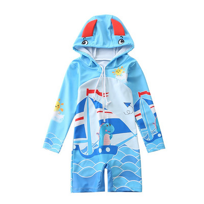 1-7Y fiúk egyrészes fürdőruha tipegőknek cipzáras fürdőruha fürdőruha kapucnis rajzfilm baba fiú gyerek fürdőruha