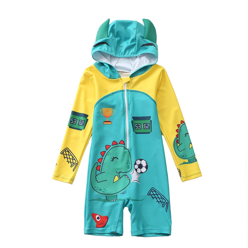1-7Y fiúk egyrészes fürdőruha tipegőknek cipzáras fürdőruha fürdőruha kapucnis rajzfilm baba fiú gyerek fürdőruha