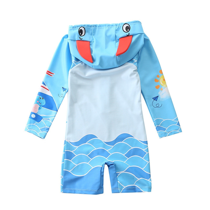 1-7Y fiúk egyrészes fürdőruha tipegőknek cipzáras fürdőruha fürdőruha kapucnis rajzfilm baba fiú gyerek fürdőruha
