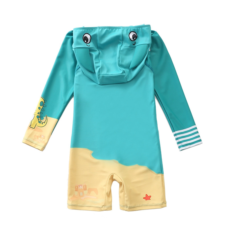 1-7Y fiúk egyrészes fürdőruha tipegőknek cipzáras fürdőruha fürdőruha kapucnis rajzfilm baba fiú gyerek fürdőruha